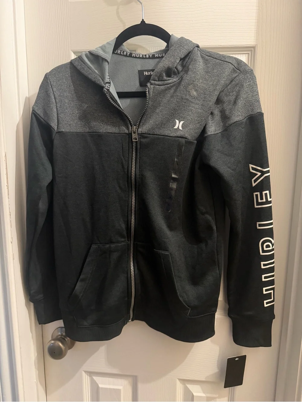 Boys Hurley Two-Tone Black & Charcoal Zip Hoodie